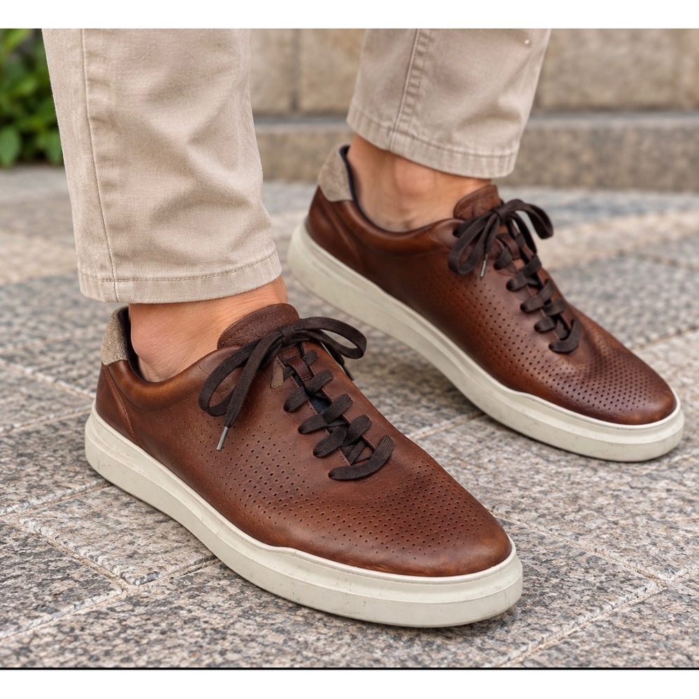Cole Haan Grand Crosscourt Perforated Leather Sneakers Tan Mens 13